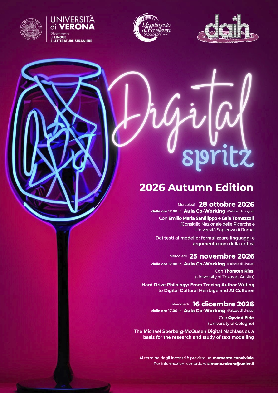 Event poster of the series of seminars. It shows a 'digital' glass neon lights.